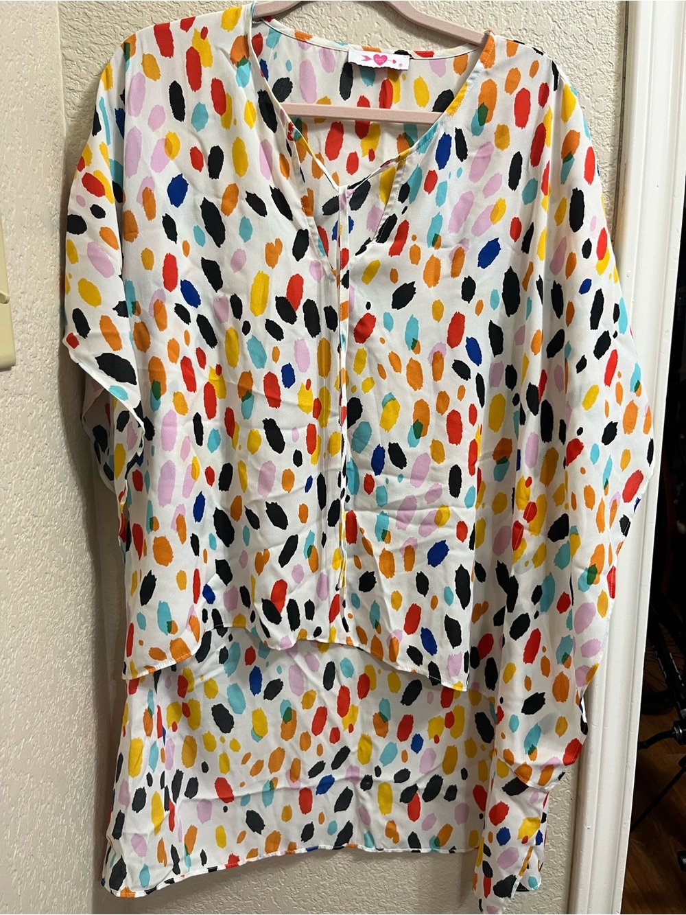 Buddy Love Multicolor Dot Print Blouse Top - White Base with Bright Dots
